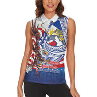 Filipino American History Month Women Sleeveless Polo Shirt Philippines Agila USA Eagle Mix Flag