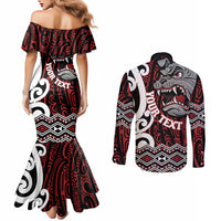 Personalised Aotearoa Bulldog Couples Matching Mermaid Dress and Long Sleeve Button Shirt New Zealand Maori Taniko Art