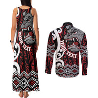 Personalised Aotearoa Bulldog Couples Matching Tank Maxi Dress and Long Sleeve Button Shirt New Zealand Maori Taniko Art