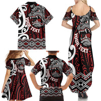 Personalised Aotearoa Bulldog Family Matching Summer Maxi Dress and Hawaiian Shirt New Zealand Maori Taniko Art