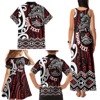 Personalised Aotearoa Bulldog Family Matching Tank Maxi Dress and Hawaiian Shirt New Zealand Maori Taniko Art