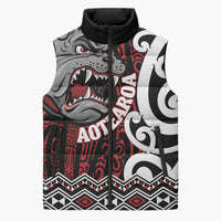 Personalised Aotearoa Bulldog Sleeveless Puffer Jacket New Zealand Maori Taniko Art - Polynesian Pride