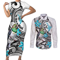 Aotearoa Te Ika-a-Maui Couples Matching Short Sleeve Bodycon Dress and Long Sleeve Button Shirt South Island Kekeru Maori Koru