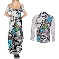 Aotearoa Te Ika-a-Maui Couples Matching Summer Maxi Dress and Long Sleeve Button Shirt South Island Kekeru Maori Koru