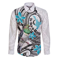 Aotearoa Te Ika-a-Maui Family Matching Off Shoulder Maxi Dress and Hawaiian Shirt South Island Kekeru Maori Koru LT14 Dad's Shirt - Long Sleeve White - Polynesian Pride