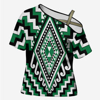 Green New Zealand Taniko Poutama Patikitiki Cross Shoulder Shirt - Polynesian Pride