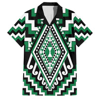 Green Aotearoa Taniko Poutama Patikitiki Family Matching Off Shoulder Short Dress and Hawaiian Shirt