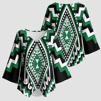 Green New Zealand Taniko Poutama Patikitiki Kimono Sleeve Blouse - Polynesian Pride