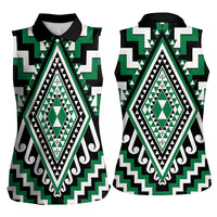 Green Aotearoa Taniko Poutama Patikitiki Women Sleeveless Polo Shirt