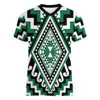 Green Aotearoa Taniko Poutama Patikitiki Women V-Neck T-Shirt