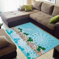 Cook Islands Tiare Maori With Conch Shell Area Rug Pasifika Fest Polynesian Tattoo Turquoise LT14 - Polynesian Pride