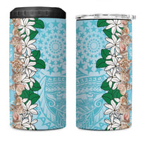 Cook Islands Tiare Maori With Conch Shell 4 in 1 Can Cooler Tumbler Pasifika Fest Polynesian Tattoo Turquoise