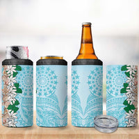 Cook Islands Tiare Maori With Conch Shell 4 in 1 Can Cooler Tumbler Pasifika Fest Polynesian Tattoo Turquoise