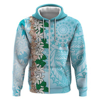 Cook Islands Tiare Maori With Conch Shell Hoodie Pasifika Fest Polynesian Tattoo Turquoise LT14 Zip Hoodie Turquoise - Polynesian Pride