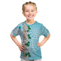 Cook Islands Tiare Maori With Conch Shell Kid T Shirt Pasifika Fest Polynesian Tattoo Turquoise