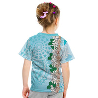 Cook Islands Tiare Maori With Conch Shell Kid T Shirt Pasifika Fest Polynesian Tattoo Turquoise