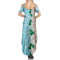 Cook Islands Tiare Maori With Conch Shell Summer Maxi Dress Pasifika Fest Polynesian Tattoo Turquoise