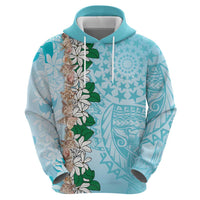 Cook Islands Tiare Maori With Conch Shell Zip Hoodie Pasifika Fest Polynesian Tattoo Turquoise LT14 - Polynesian Pride