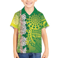 Cook Islands Tiare Maori With Conch Shell Family Matching Off The Shoulder Long Sleeve Dress and Hawaiian Shirt Pasifika Fest Polynesian Tattoo Green LT14 Son's Shirt Green - Polynesian Pride
