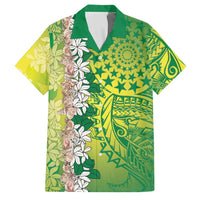 Cook Islands Tiare Maori With Conch Shell Family Matching Summer Maxi Dress and Hawaiian Shirt Pasifika Fest Polynesian Tattoo Green LT14 Dad's Shirt - Short Sleeve Green - Polynesian Pride