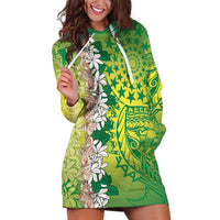 Cook Islands Tiare Maori With Conch Shell Hoodie Dress Pasifika Fest Polynesian Tattoo Green