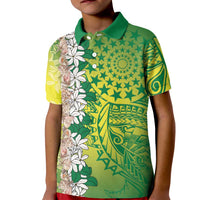 Cook Islands Tiare Maori With Conch Shell Kid Polo Shirt Pasifika Fest Polynesian Tattoo Green