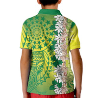 Cook Islands Tiare Maori With Conch Shell Kid Polo Shirt Pasifika Fest Polynesian Tattoo Green