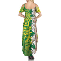 Cook Islands Tiare Maori With Conch Shell Summer Maxi Dress Pasifika Fest Polynesian Tattoo Green