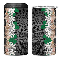 Cook Islands Tiare Maori With Conch Shell 4 in 1 Can Cooler Tumbler Pasifika Fest Polynesian Tattoo Black