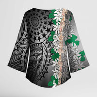 Cook Islands Tiare Maori With Conch Shell Kimono Sleeve Blouse Pasifika Fest Polynesian Tattoo Black LT14 - Polynesian Pride