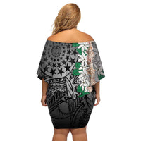 Cook Islands Tiare Maori With Conch Shell Off Shoulder Short Dress Pasifika Fest Polynesian Tattoo Black