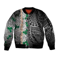 Cook Islands Tiare Maori With Conch Shell Sleeve Zip Bomber Jacket Pasifika Fest Polynesian Tattoo Black LT14 Unisex Black - Polynesian Pride