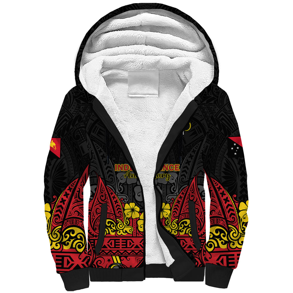 Polynesian Pride Independence Day Papua New Guinea Sherpa Hoodie PNG Bird of Paradise 48th Anniversary LT14 Unisex Black - Polynesian Pride