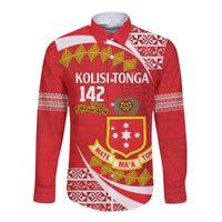 Personalised Kolisi Tonga College Atele Long Sleeve Button Shirt Mate Maa Tonga 142 Years Anniversary LT14 Unisex Red - Polynesian Pride