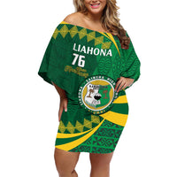 Personalised Tonga Liahona-Saineha High School Family Matching Off Shoulder Short Dress and Hawaiian Shirt Happy 76 Years Anniversary