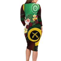 Long God Yumi Stanap Vanuatu Family Matching Long Sleeve Bodycon Dress and Hawaiian Shirt Tropical Flowers Aboriginal Pattern