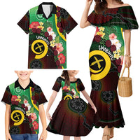 Long God Yumi Stanap Vanuatu Family Matching Mermaid Dress and Hawaiian Shirt Tropical Flowers Aboriginal Pattern