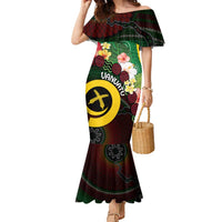 Long God Yumi Stanap Vanuatu Family Matching Mermaid Dress and Hawaiian Shirt Tropical Flowers Aboriginal Pattern