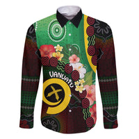 Long God Yumi Stanap Vanuatu Family Matching Off The Shoulder Long Sleeve Dress and Hawaiian Shirt Tropical Flowers Aboriginal Pattern