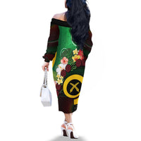 Long God Yumi Stanap Vanuatu Family Matching Off The Shoulder Long Sleeve Dress and Hawaiian Shirt Tropical Flowers Aboriginal Pattern