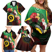 Long God Yumi Stanap Vanuatu Family Matching Off Shoulder Short Dress and Hawaiian Shirt Tropical Flowers Aboriginal Pattern