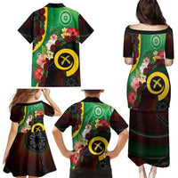 Long God Yumi Stanap Vanuatu Family Matching Puletasi and Hawaiian Shirt Tropical Flowers Aboriginal Pattern