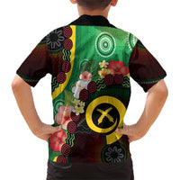 Long God Yumi Stanap Vanuatu Family Matching Short Sleeve Bodycon Dress and Hawaiian Shirt Tropical Flowers Aboriginal Pattern