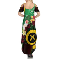 Long God Yumi Stanap Vanuatu Family Matching Summer Maxi Dress and Hawaiian Shirt Tropical Flowers Aboriginal Pattern