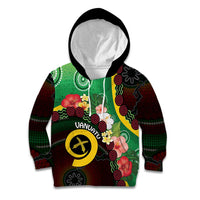 Long God Yumi Stanap Vanuatu Kid Hoodie Tropical Flowers Aboriginal Pattern