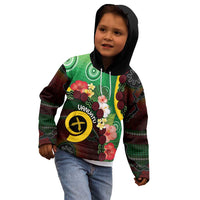 Long God Yumi Stanap Vanuatu Kid Hoodie Tropical Flowers Aboriginal Pattern