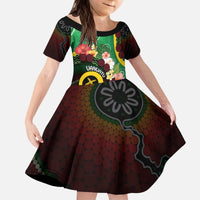 Long God Yumi Stanap Vanuatu Kid Short Sleeve Dress Tropical Flowers Aboriginal Pattern