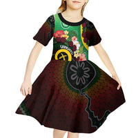 Long God Yumi Stanap Vanuatu Kid Short Sleeve Dress Tropical Flowers Aboriginal Pattern