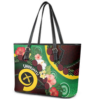 Long God Yumi Stanap Vanuatu Leather Tote Bag Tropical Flowers Aboriginal Pattern