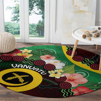 Long God Yumi Stanap Vanuatu Round Carpet Tropical Flowers Aboriginal Pattern
